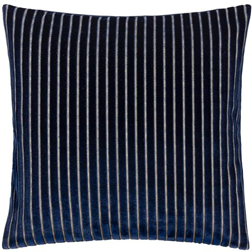 Paoletti Savoy Stripe Cushion Cover – Reversible Soft Textured Velvet Decorative Cushion for Sofas Beds and Armchairs (Navy - 50x50cm)