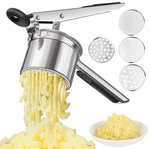 Potato Ricer Masher,Stainless Steel, Dishwasher Safe, for Creamy Fluffy Mashed Potatoes, Baby Food, Fruit Juices, and Mashed Vegetables