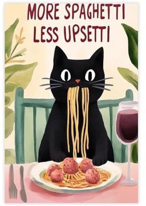 Kunstdruck auf Leinwand, Motiv: More Spaghetti Less Upsetti, Wandkunstdruck, Bild, Gemälde, 20 x 30 cm