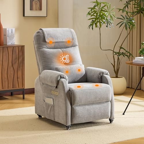 Bonnlo Relaxsessel, Fernsehsessel, Elektrisch Massagesessel mit Liegefunktion, TV Sessel, 2-Punkt-Massage & Wärmefunktion, USB-C & USB-A Anschlüsse, 1 Seitentasche (Chenille-Stoff, Hellgrau)