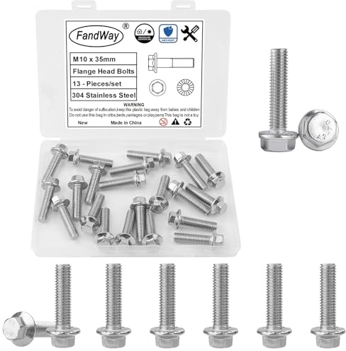 FandWay 13 Pièces Boulons À Bride Hexagonale M10x35mm Vis À Tête Hexagonale En Acier Inoxydable A2 (V2A/304) Filetage Complet Pas De Filetage 1,5mm