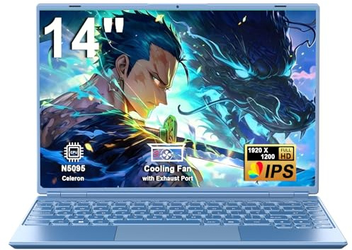 HUQPPQ 14 Inch Laptop 8GB RAM 256GB SSD Celeron N5095, FHD 1920×1200 IPS Display, Blue Laptop with 2MP Webcam, WiFi 5, BT4.2, USB 3.0, Lightweight Laptops for Students, Work or Travel-Blue-2