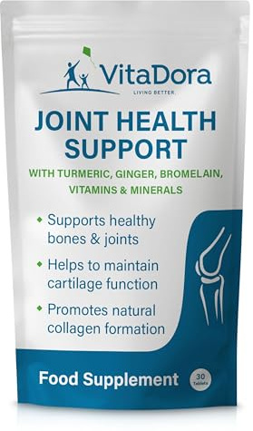 VitaDora Joint Health Support Supplements with Turmeric, Ginger, Bromelain + Vitamins & Minerals - 30 Tablets - 30 Day Supply