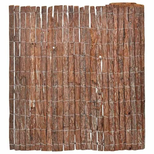 QJBSAVVA Faltbarer Gartenzaun aus natürlicher Holzrinde 100 x 600 cm, wetterfeste Trennwand im rustikalen Braun-Ton für Hof, Balkon, Camping