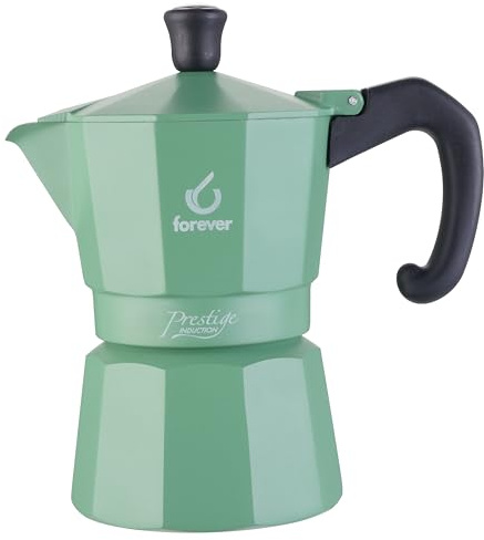 FOREVER Miss Moka Prestige Induction UNICA 'Kashmere Green' – 3 Tazze | Caffettiera Moka per Piano a Induzione| Edizione Limitata 500 Pezzi in Materiale Composite | Con Guarnizione in Silicone