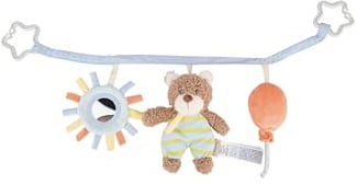 Sterntaler Kinderwagenkette Bär BO, Baby-Spielzeug zum Aufhängen, kuscheliger Flausch, Spiegelfolie und Knisterpapier, vielseitige Befestigung, 12×55×8 cm, eisblau
