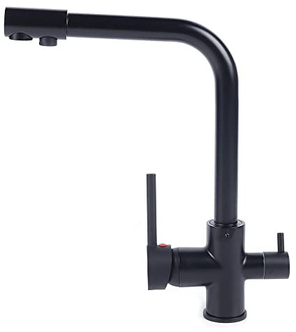 Rubinetto da cucina a 3 vie, girevole a 360°, rubinetto da cucina con 2 leve, rubinetto per lavello in acciaio inox, per hotel, asili, case private, ristoranti, centri commerciali, nero opaco