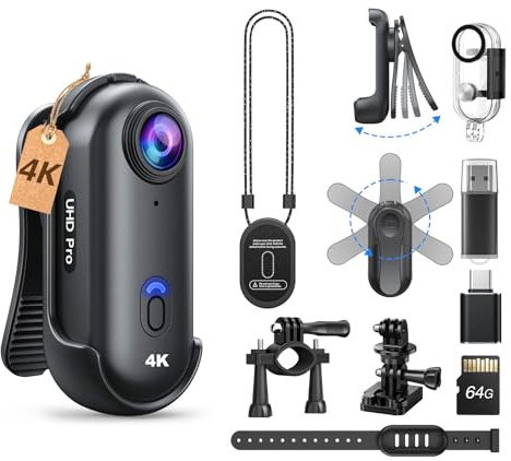 BOBLOV W4 Waterproof Body Cam: 4K 64GB Body Camera Lasts 90 Minutes, Wearable Action Camera for Video Recording, with Waterproof Case, Straps, Compact for Vlogging, Pet Recording, Traveling Memory