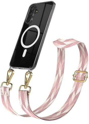 EAZY CASE Handykette - Verstellbares Taschenband kompatibel mit Galaxy A37, Schulterriemen, Handykordel mit Silikon Hülle, Qi Charging kompatibel, Umhängetasche, Rosa Mix Gold