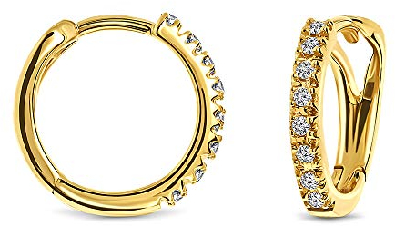 Miore Ohrringe Damen 0.10 Ct Diamant Creolen aus Gelbgold 18 Karat / 750 Gold, Ohrschmuck mit 16 Diamant Brillianten Ø 12 mm