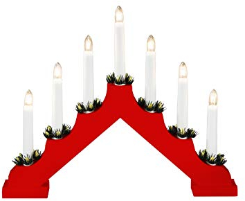 Konstsmide Holzleuchter, rot lackiert, 7 klare Birnen, 230V, Innen, weißes Kabel - 2262-510