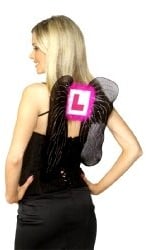Novelties Direct Hen Night L-Plate Wings Black Silver Pink With Pink Marabou