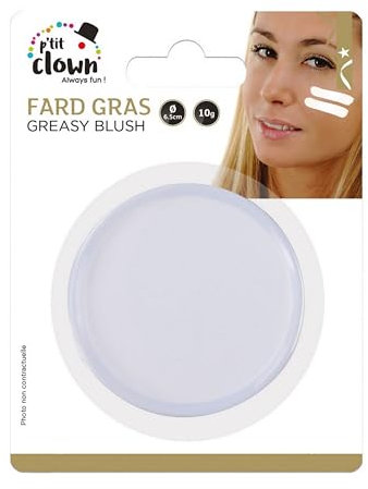 P'TIT CLOWN - 91014 - Fard Gras Blanc - 10 g - Ø 6,5 cm - Pallete de Maquillage Déguisement Adulte - Make-up - Peinture Visage - Lavable - Non Toxique - Carnaval, Halloween, Anniversaire, Cosplay