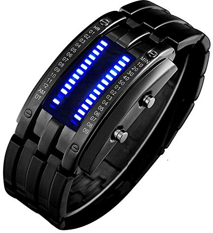 AIMES Mens Binary Watch Casual Sports Digital Lava Matrix Blue LED Digital Wristwatch Classic Creative Fashion Black Bracelet Square Blue Watches Unisex Dress Wrist Watches, black, Digital