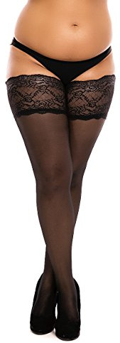 BIGGI BIG Bas autofixants Lace 20 Deniers grande taille – large bande dentelle antiglisse, aspect brillant