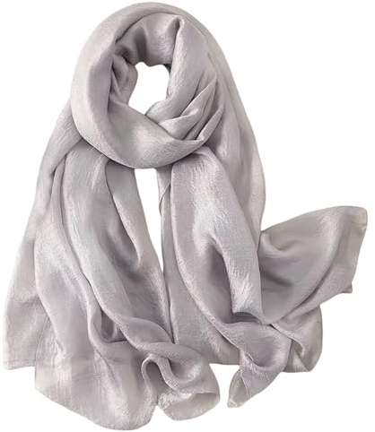 Lina & Lily Damen Langer Schal Stola Federleicht mit Glanz-Schimmer (Silber)