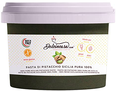 Dolcincasa-Pasta di Pistacchio Pura 100% Sicilia Prodotta a Bronte per Gelati e Creme e vari usi in Pasticceria 500g