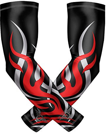 Sports Compression Arm Sleeves Baseball Basketball Shooter Youth & Adult Size, Black Silver Flame, YM
