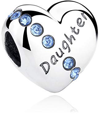 NINGAN Perline pendenti in argento sterling charm a forma di cuore di lettering di famiglia adatto per braccialetti da donna (fascino della figlia del cuore)