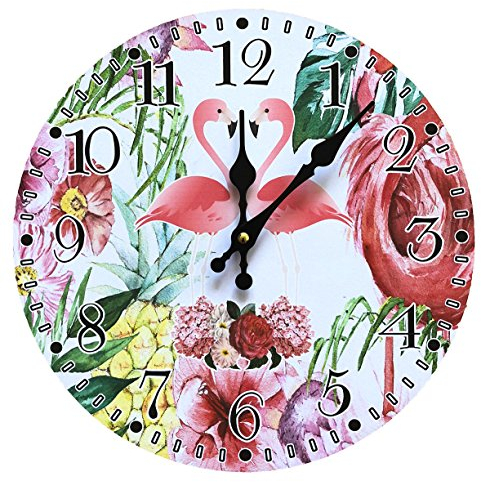 mixed24 Flamingo Blumen Ananas Wanduhr Analog Küchenuhr Wohnzimmer Bunt Tropisch Uhr