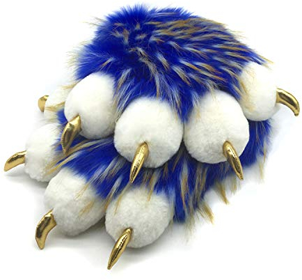 Furryvalley Fursuit Pfoten Handschuhe Kostüm Pelzigen Teilweise Cosplay Flauschige Löwe Bär Requisiten für Kinder Erwachsene (Blau)