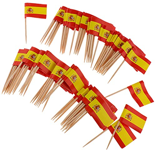 P Prettyia 100pcs Bandera de Alemania/Grecia/Australia/Canadá/España de Palillos para Aperitivos - España