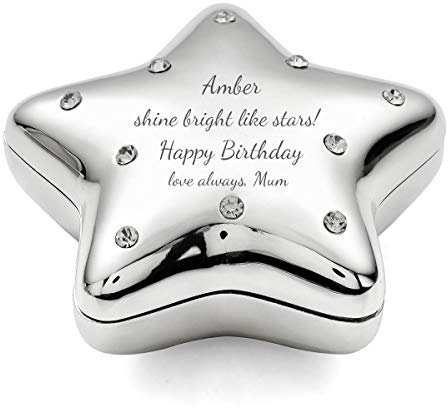 Bandeja de plata grabada Star Jewelry Keep Sake Box para bautizo de bebés Regalos de 1er cumpleaños