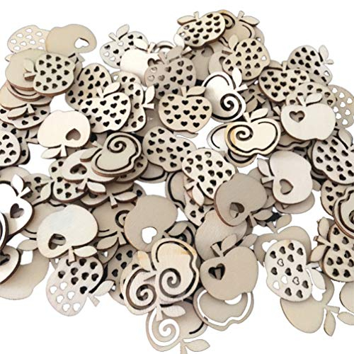 Amosfun 100 Stücke Apfel Herz Holzscheiben Weihnachten Streudeko Streuteile Schneeflocke Tischdeko Konfetti Holz Weihnachtsschmuck Baumschmuck Weihnachtsbaum Deko (Gemischten Stil)