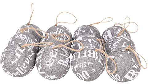Toyland® Set mit 12-8 cm Weihnachtskugeln - Stoffkugeln mit weißer Formulierung Believe - Christbaumschmuck (GRAU)