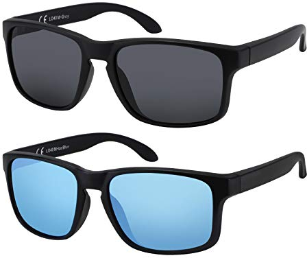 La Optica B.L.M. Sonnenbrille Herren UV400 Retro Retro - Doppelpack Set Matt Schwarz (1 x Grau, 1 x Hellblau Verspiegelt)
