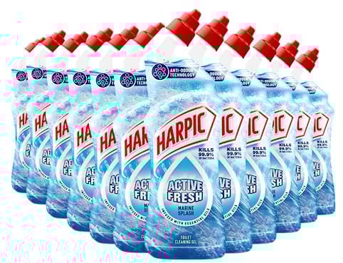 Harpic Active Fresh Toilet Cleaning Gel, Marine Splash, Pack 12 x 750 ml, Infused with Essential Oils, Kills 99.9% of Bacteria, Toilet Cleaner