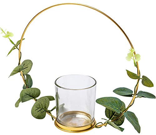 2er Set edle Teelichthalter Hoops aus Metall & Glas Botanical Eukalyptus Gold grün Kerzenständer für Teelichter Tisch-Deko Wohnungs-Dekoration Hochzeits-Deko Accessoires & Zubehör Weihnachten