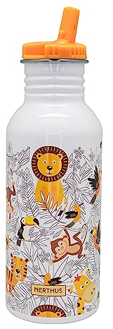 NERTHUS - Fih - 808 - Bouteille D'Eau pour Enfant - Imperméable - Motif Animaux - Blanc - 500 Ml