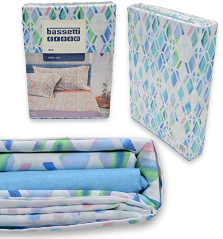 Bassetti Bettwäsche-Set für Doppelbett, 100 % Baumwolle, oben 240x280cm + unten 175x200cm + 2 Kissenbezüge 50x80cm (Falk Hellblau)