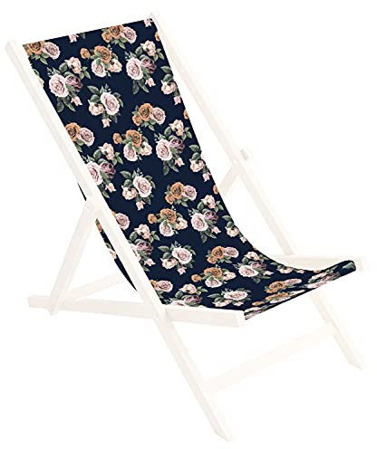 Toile de Rechange, Tissu De Remplacement De Fauteuil de Plage, Chaise Longue Pliante en Bois Motif Roses Anciennes [119]