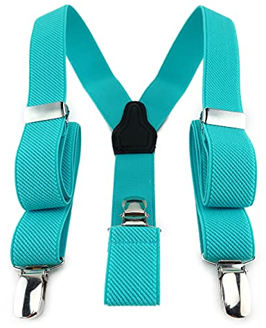 TigerTie Kinder Hosenträger in Y-Form mit 3 extra starken Clips - Farbe in türkis einfarbig Uni - feine Rippenstruktur - hochwertige Verarbeitung - Breite 25 mm