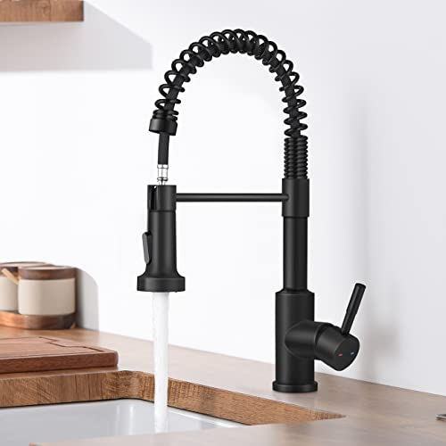 Wasserhahn Küche Schwarz,YUANNY Küchenarmatur mit Brause Ausziehbar 2 Strahlarten, Armatur Mischbatterie Küche Spültischarmatur Spiralfederarmatur Küche 360°Drehbar Einhebelmischer 304 Edelstahl