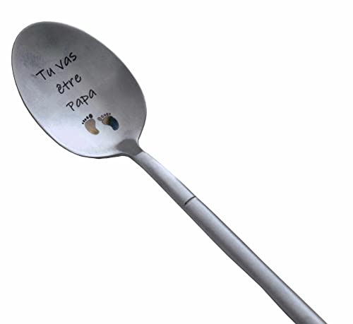 Cuillère Annonce Grossesse Papa Tu vas être Papa Gravure Laser, Cadeau Futur Papa Original Personnalisé, Idée Baby Shower Naissance Bébé, Acier Inox + Coffret - Zinello Design