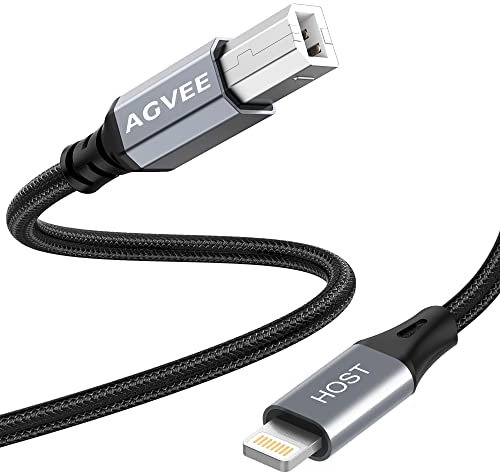AGVEE 6.6ft Lightning OTG MIDI Cable USB Type-B Cord Compatible with iPhone iPad iOS for Electronic Music Instrument, Piano, Midi Controller, Midi Keyboard, Audio Interface Recording, Dark Gray