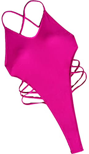 Faringoto Costume da bagno sexy da donna costume da bagno perizoma costume da bagno intero, Rosso rosato, L