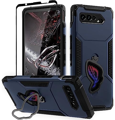 Fanbiya Support Coque pour ROG Phone 5 ROG Phone 5 Pro Étui de TPU Jeux Coque Armure Style Militaire Couverture avec Anneau Support Air Trigger Bleu