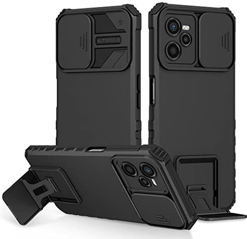 SEAHAI Hülle für Realme C35 / Realme Narzo 50A Prime, Kameraschutz Design Handyhülle Ultradünne Weich Silikon TPU Bumper + Harter PC Stoßfeste Schutzhülle mit Stabilem Faltbar Ständer, Schwarz