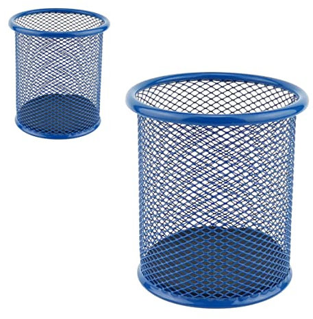 LEVIATAN - 2 Stück - Metall Stifteköcher | Stiftehalter rund aus Drahtmetall | Mesh Multifunktions Becher für Kugelschreiber Ø91 mm Marineblau