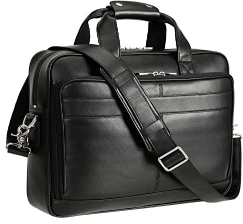 Polare Laptoptasche aus Vollnarbenleder, 41,5 cm (16,5 Zoll), Aktentasche für Herren, Business-Kuriertasche, Arbeitstasche, passend für Laptops mit 39,6 cm (, Schwarz, Retro