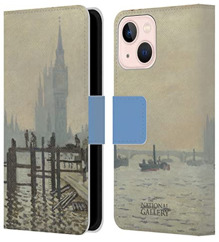 Head Case Designs Licenciado Oficialmente The National Gallery Monet Thames Arte Carcasa de Cuero Tipo Libro Compatible con Apple iPhone 13 Mini
