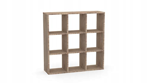KLX Würfelregal Sonoma 3x3 – Regal Würfel mit 9 Fächern - Raumteiler Regal 100 x 100 cm - Bücherregal für Wohnzimmerund Büro