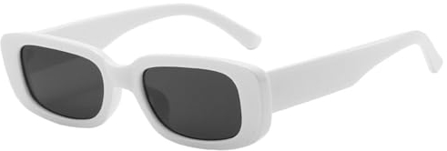 WDZAYXC Vintage rechteckige Sonnenbrille für Damen und Herren, modische Retro-Brille mit quadratischem Rahmen, Brille mit UV400-Schutz(weiß)