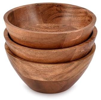 Indus Lifespace Acacia Lot de 3 bols en bois pour la cuisine pour le divertissement,Petits bols à collation, bols de service, bols en bois pour décoration (15.24 cmx15.24 cmx6.98 cm)