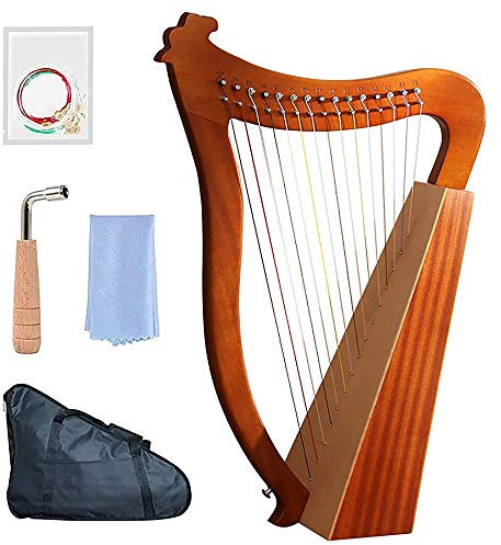 MBROS 15/19 Saiten-Lyra-Harfe, Saiteninstrumente, Lyra-Handharfe im antiken Stil mit Ton-Stimmschlüssel-Tonabnehmer und schwarzer Gigbag für Anfängermusik