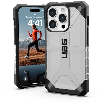 URBAN ARMOR GEAR Plasma Hülle kompatibel mit Apple iPhone 15 Pro [Wireless Charging kompatibles Cover, Sturzfeste Handyhülle, Erhöhter Rand] Ice (transparent)